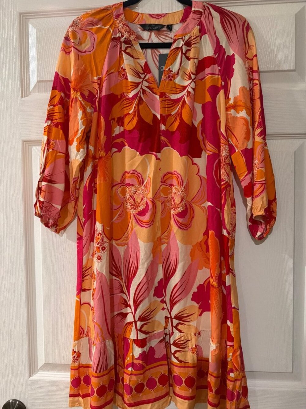 Mlle Gabrielle Floral Print Rayon Dress Small Orange Pink Boho Style